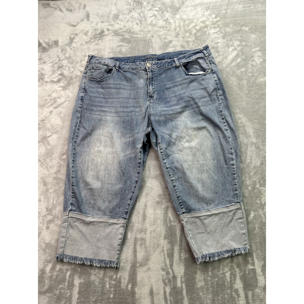 Lane Bryant Jean Womens Plus Sz 22 Blue Girlfriend Crop Capri Distress Raw Hem
